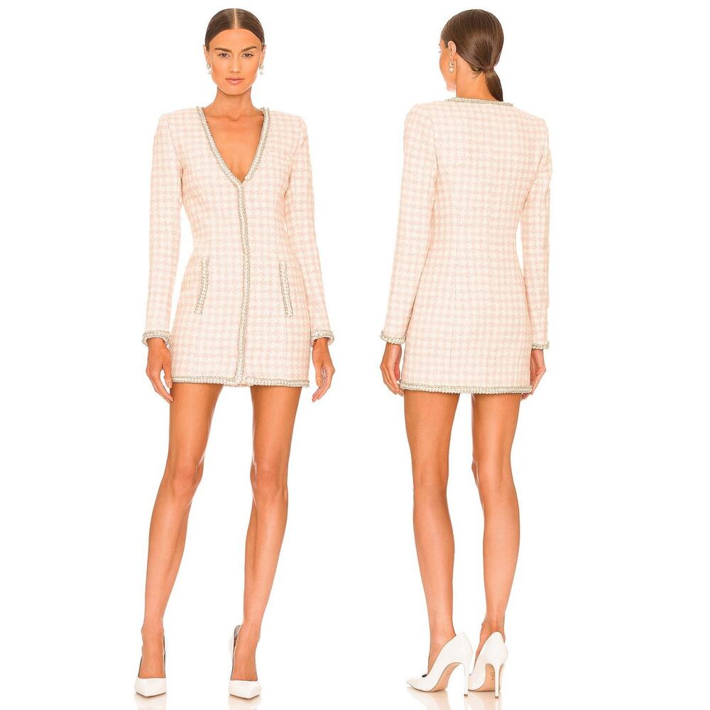 ASSIGNMENT Bridgette Mini Dress Wool Houndstooth Statement Tweed Regal Classy S